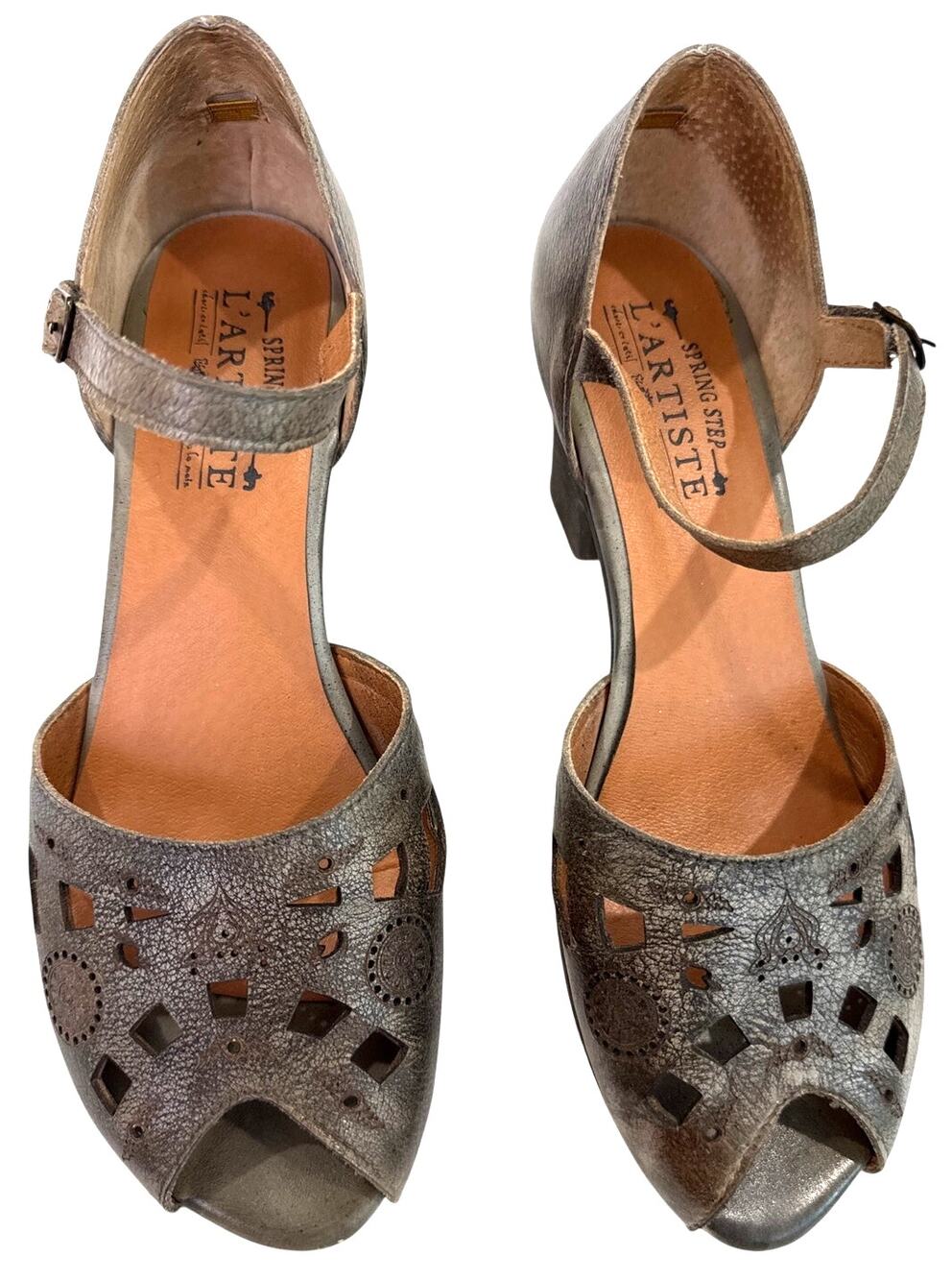 L'Artiste Spring Step Posadas Leather Cutout Peep Toe Heels EU 41 US 10